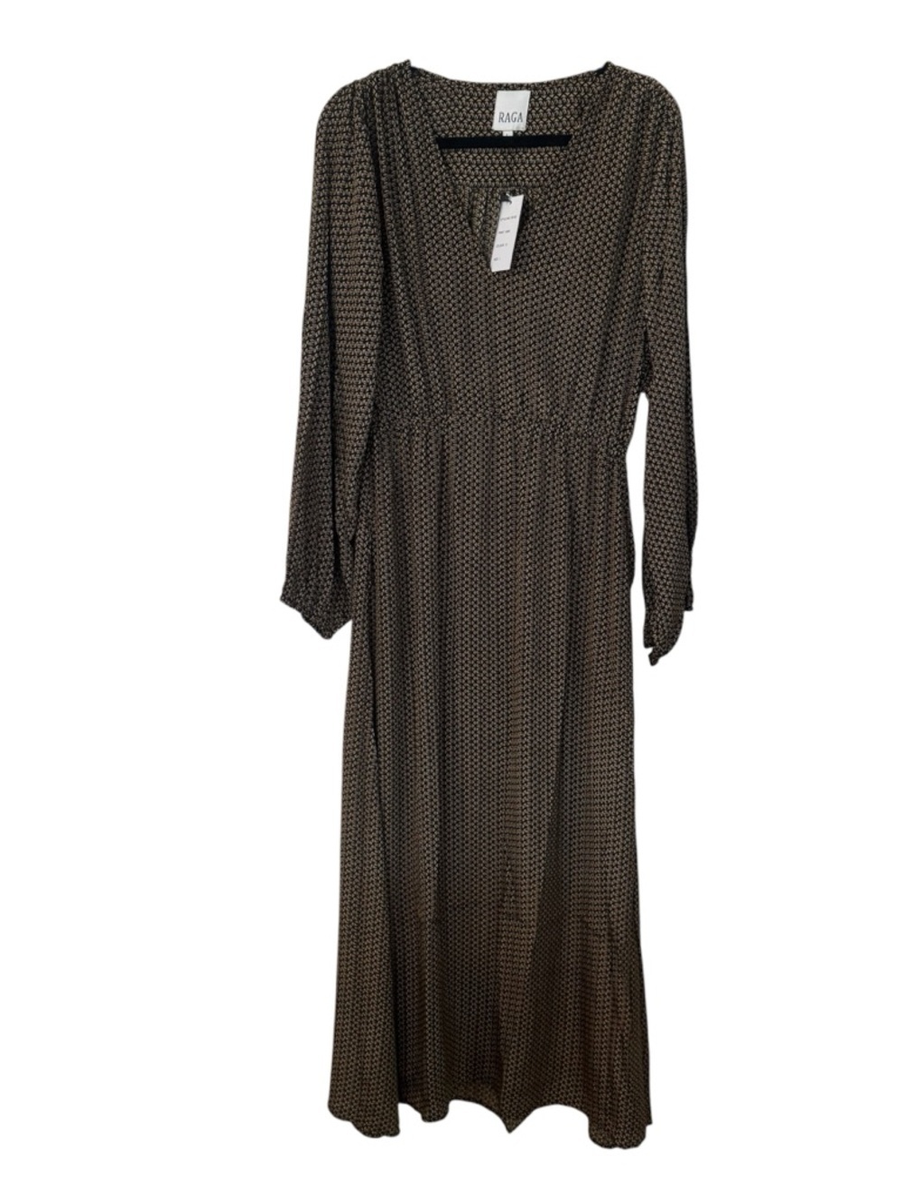 Raga Women’s Aashvi Long Sleeve V-Neck Maxi Dress in Black & Gold Sz L NWT